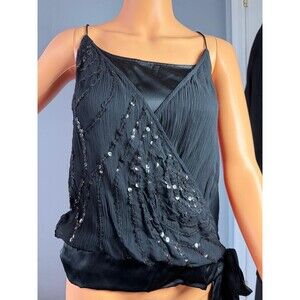 Banana Republic Sequin Tank Top Medium Black V-Neck Wrap Cocktail Party Cami NWT